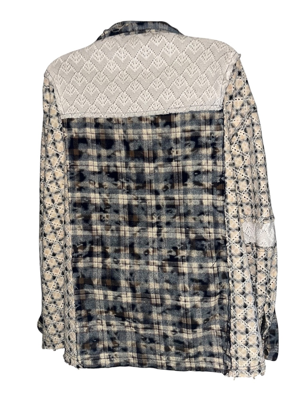 🌸POL L  Blue and Cream Patchwork Plaid Button-Down Shirt P003 - Picture 2 of 7